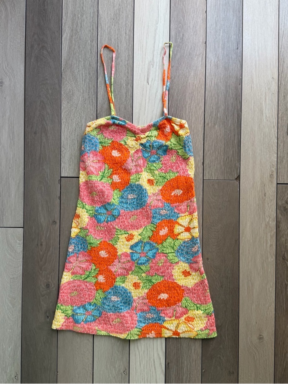 Zara Floral Smocked Spaghetti-Strap Kids One-Piece Dress - Multicolor